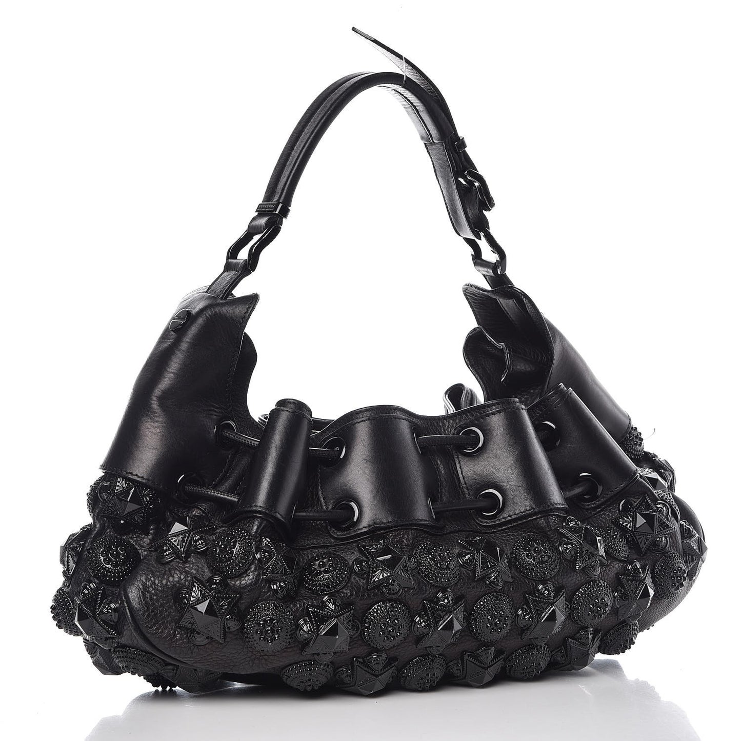 Calfskin Mason Warrior Studded Hobo Black