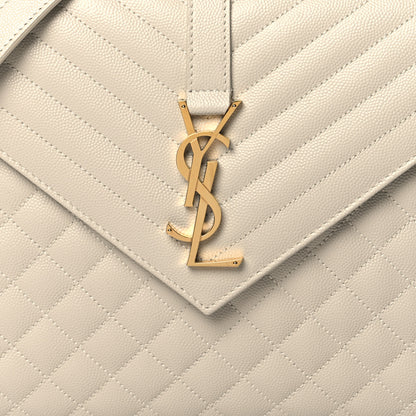 Saint Laurent Grain De Poudre Textured Mixed Matelasse Large Triquilt Monogram Satchel Crema Soft 8 of 11