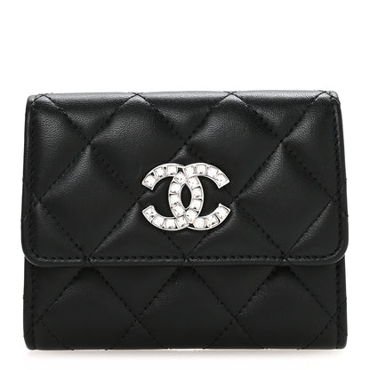 Chanel Lambskin Quilted Flap Baguette Crystal Card Holder Wallet Black 1 of 9