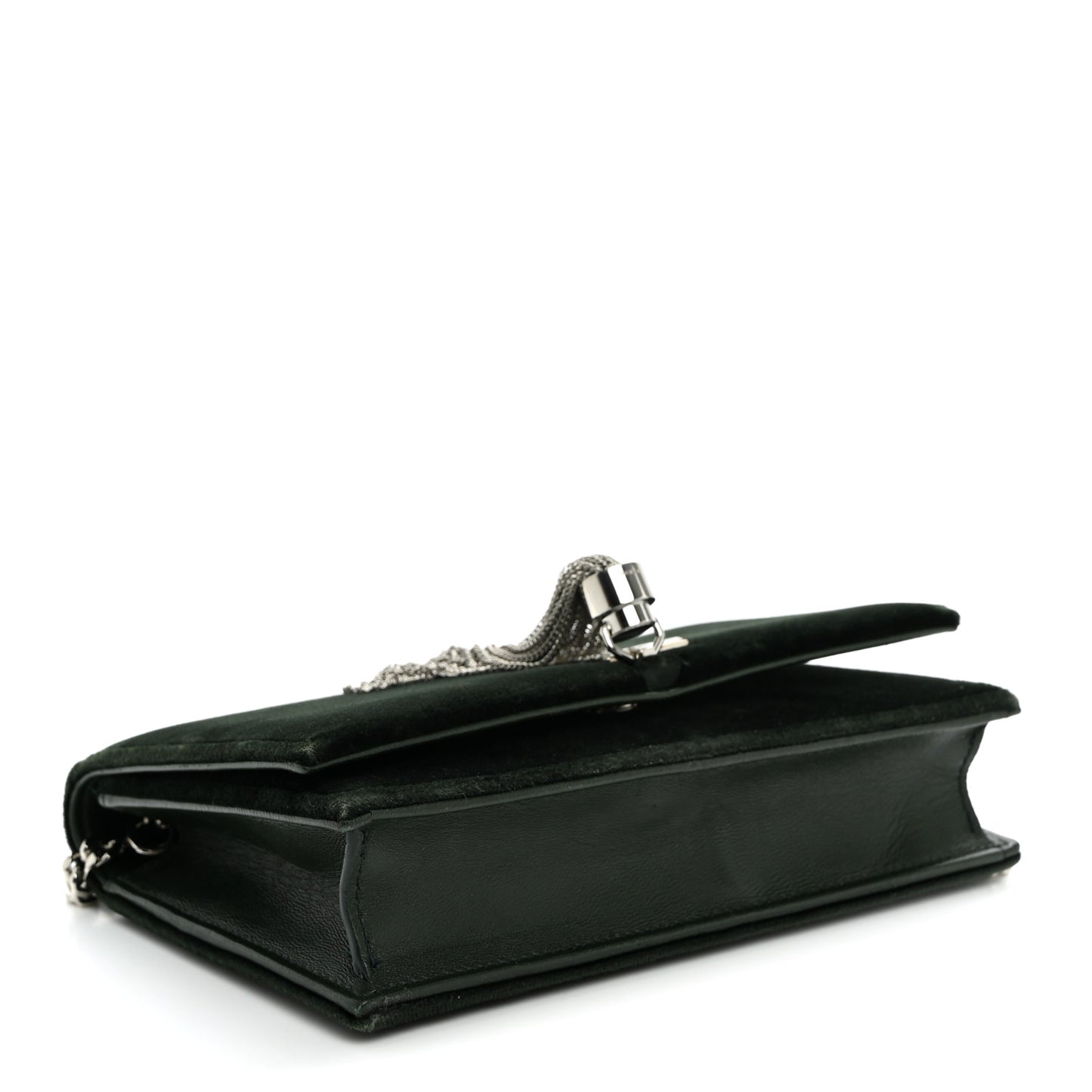 Velvet Crystal Monogram Kate Tassel Chain Wallet Dark Green