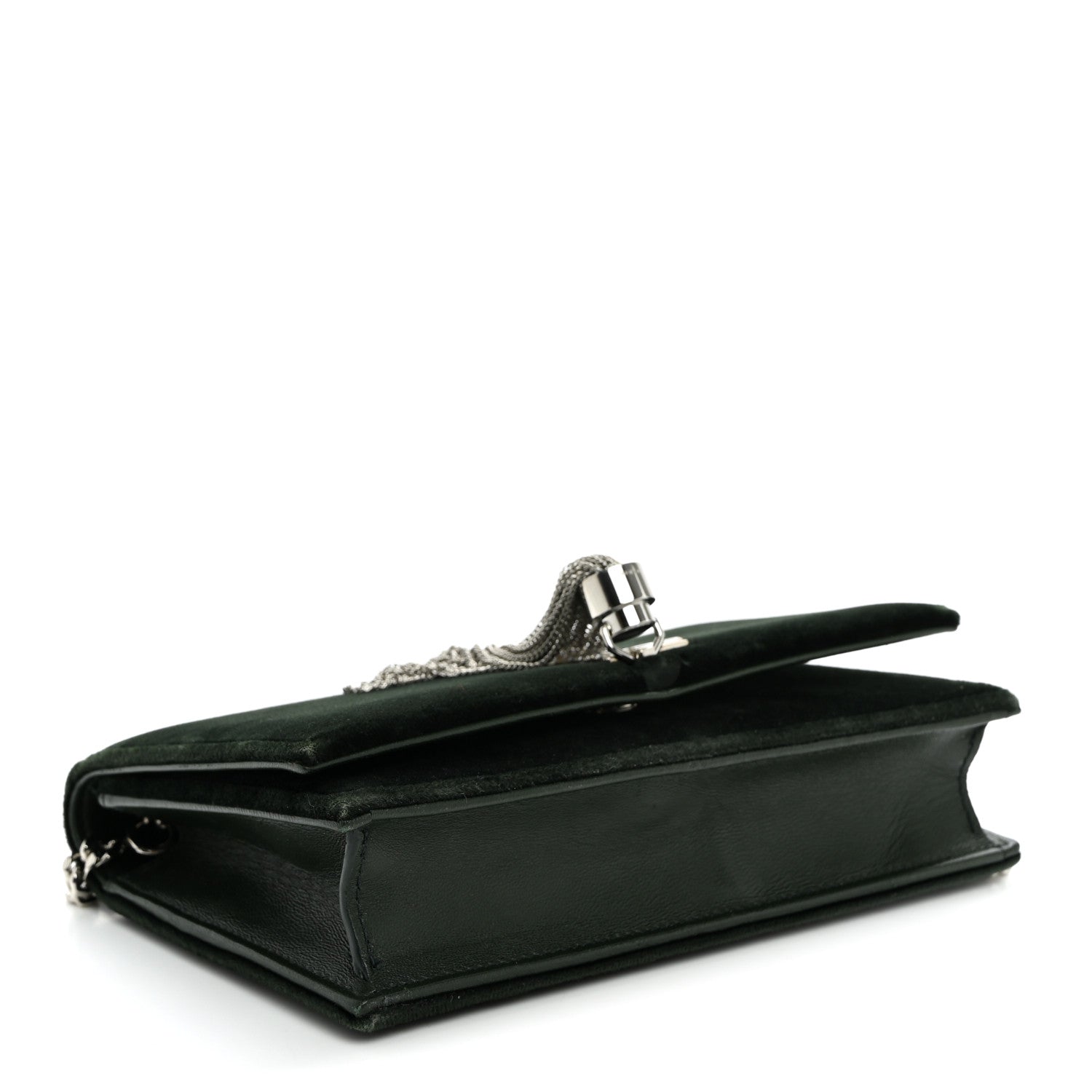 Saint Laurent Velvet Crystal Monogram Kate Tassel Chain Wallet Dark Green 4 of 9