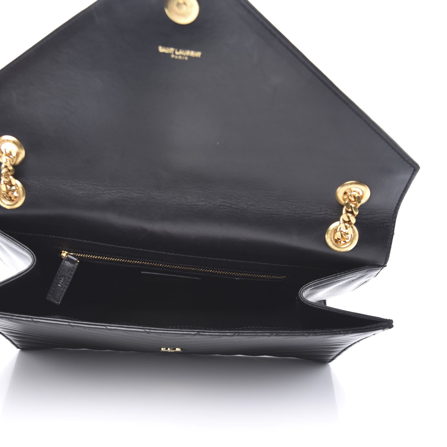 Saint Laurent Smooth Calfskin Matelasse Chevron Large Monogram Satchel Black 5 of 12