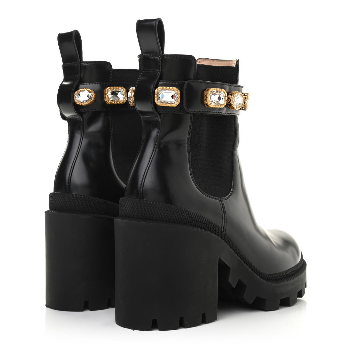 Calfskin Crystal GG Trip Chelsea Ankle Boots 36.5 Black