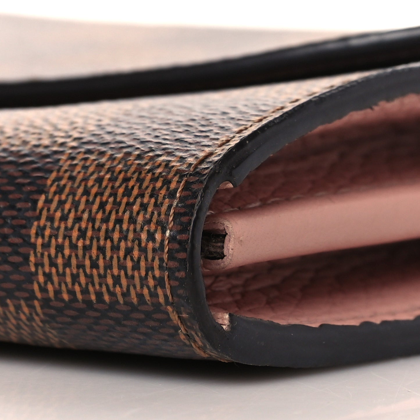 Damier Ebene Croisette Chain Wallet Rose Ballerine