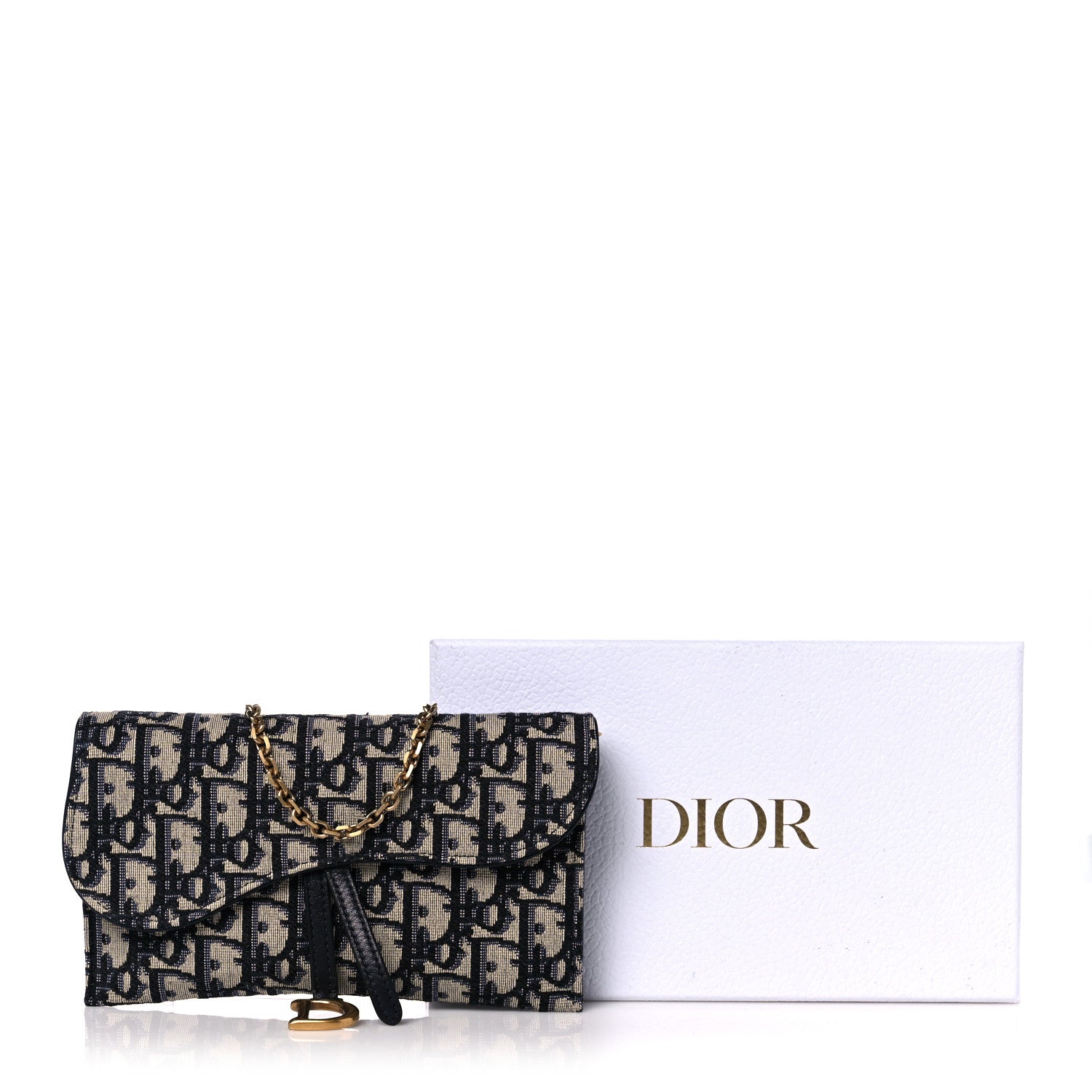 Christian Dior Oblique Saddle Chain Long Wallet Blue 12 of 12