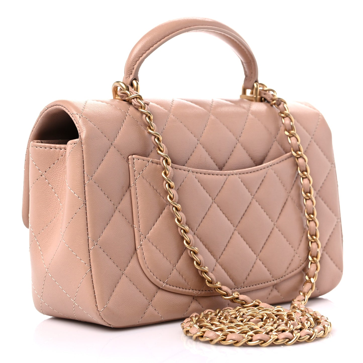 Lambskin Quilted Mini Top Handle Rectangular Flap Beige