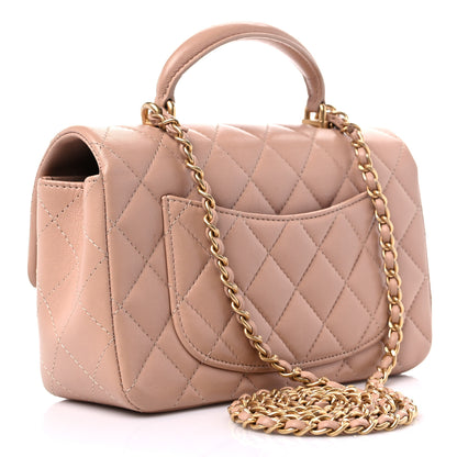 Chanel Lambskin Quilted Mini Top Handle Rectangular Flap Beige 3 of 7