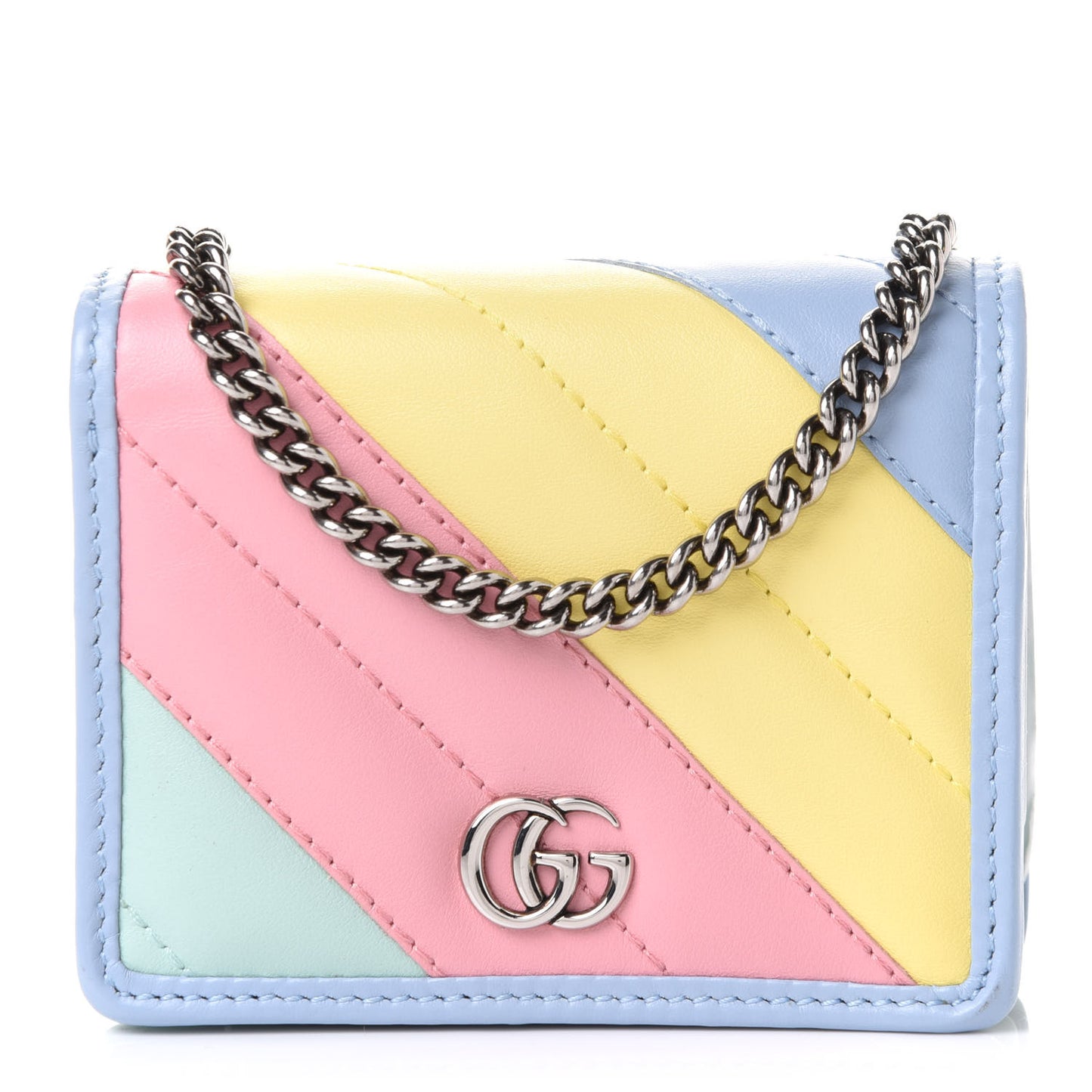 Calfskin Matelasse Diagonal GG Marmont Mini Wallet On Chain Multicolor Pastel