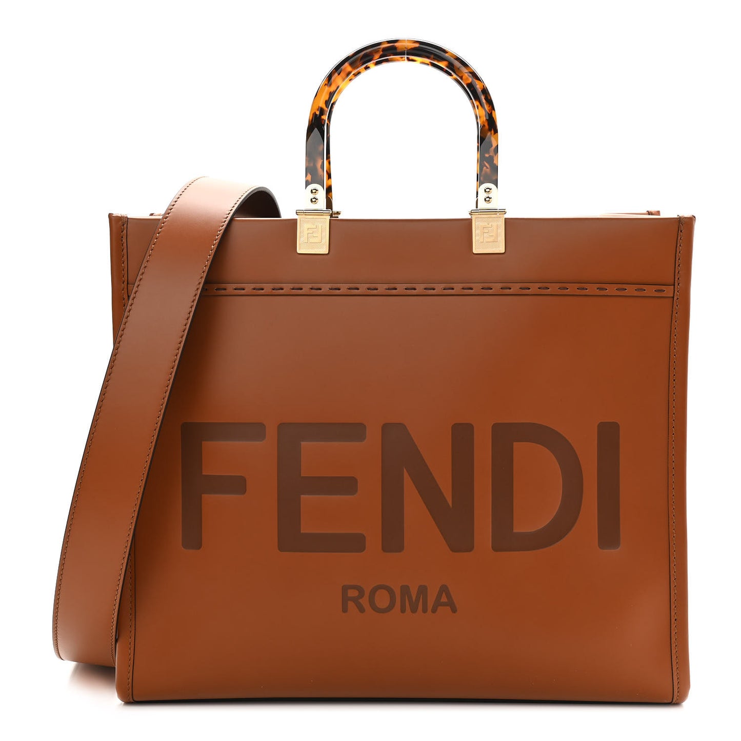 Vitello King Plexiglass Medium Fendi Sunshine Shopper Tote Cuoio