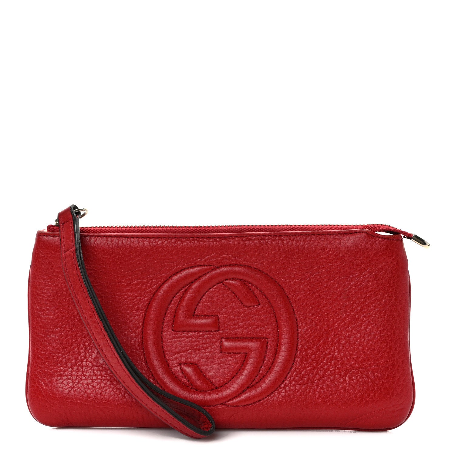 Gucci Pebbled Calfskin Soho Wristlet Vibrant Red 1 of 10