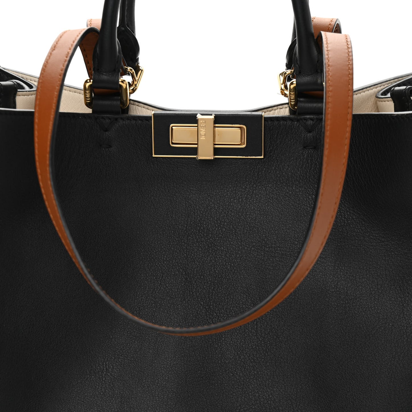 Vitello Seta Century Small Peekaboo X-Tote Black Brandy