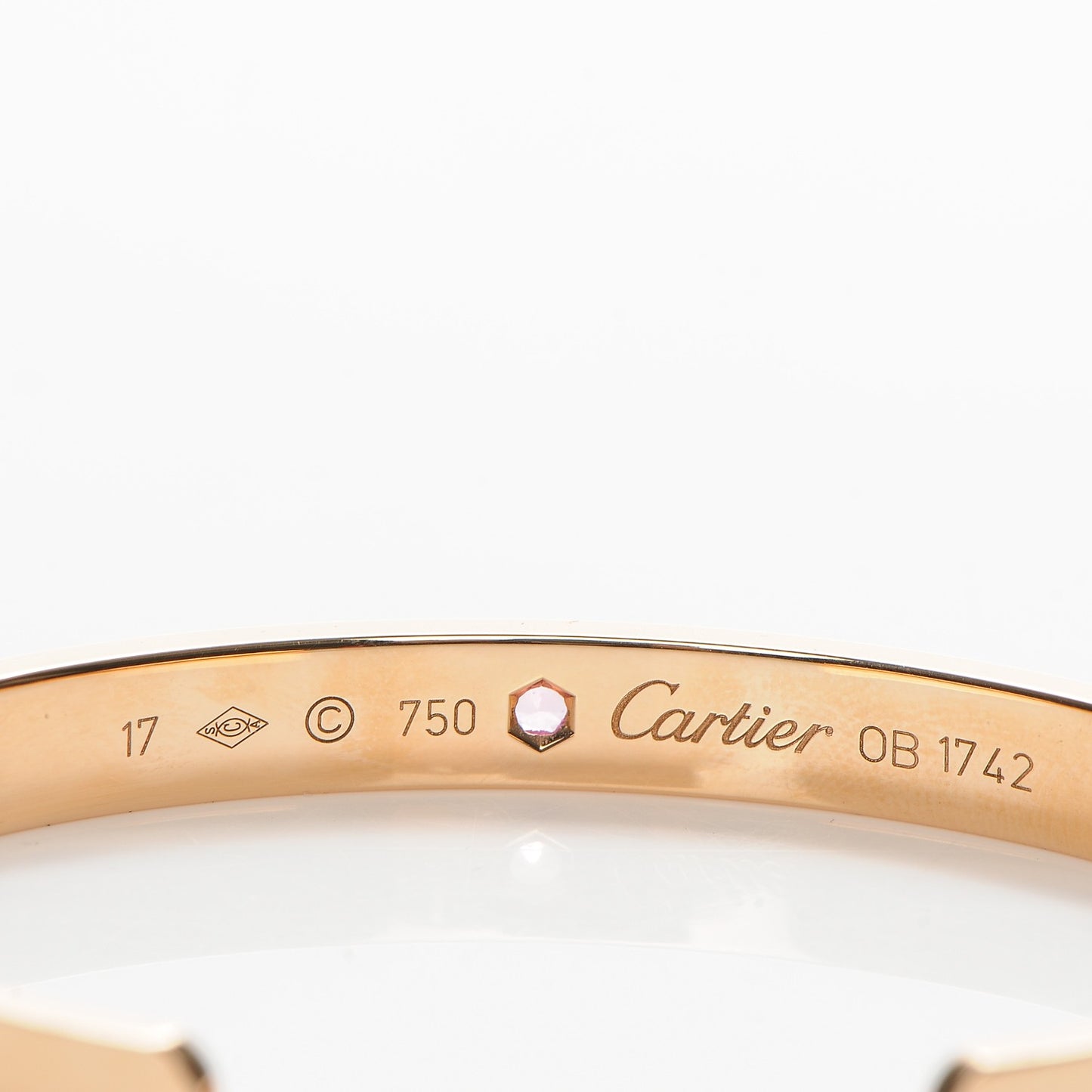18K Pink Gold Pink Sapphire LOVE Cuff Bracelet 17