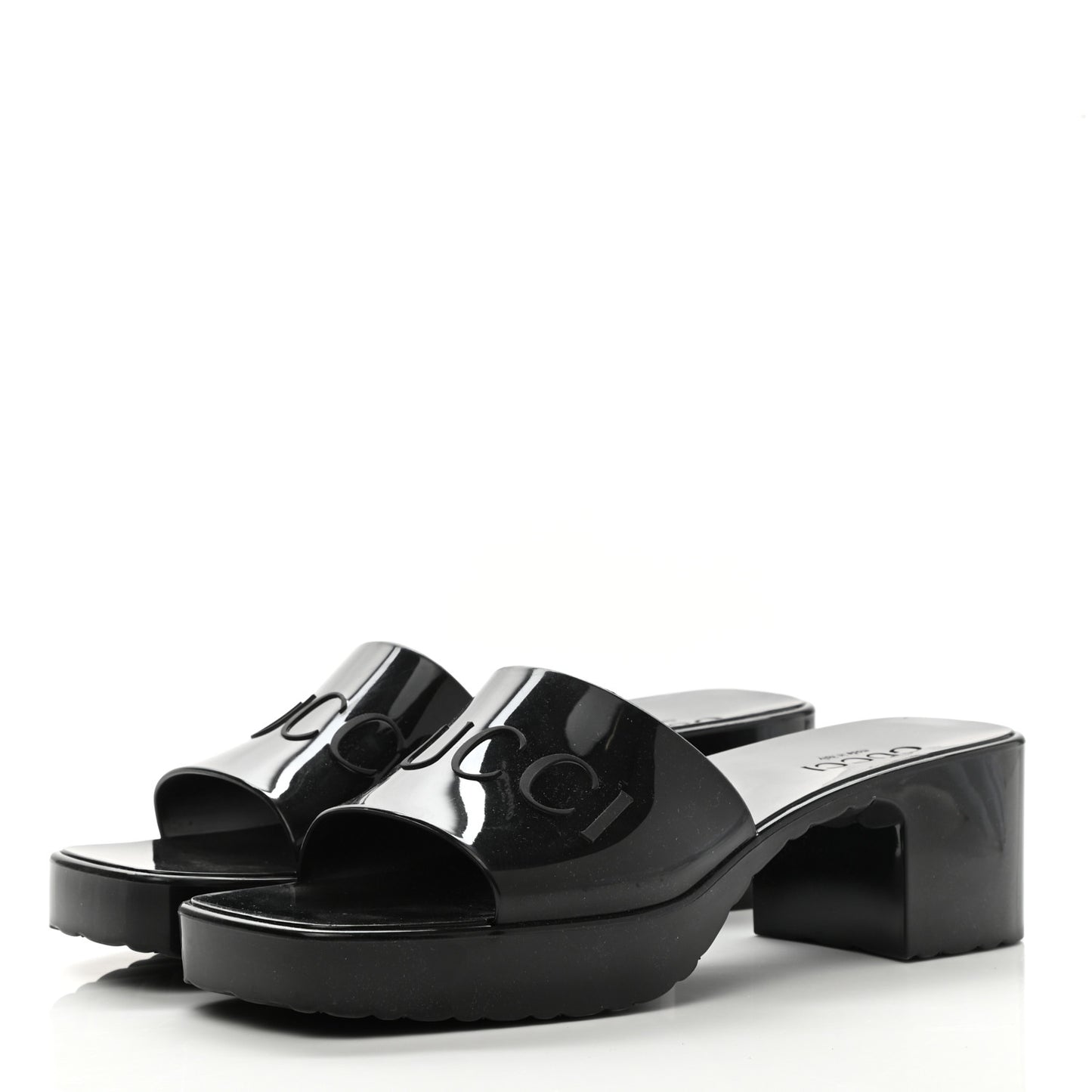 Rubber Gucci Logo Womens Platform 20/60mm Slide Sandals 39 Black