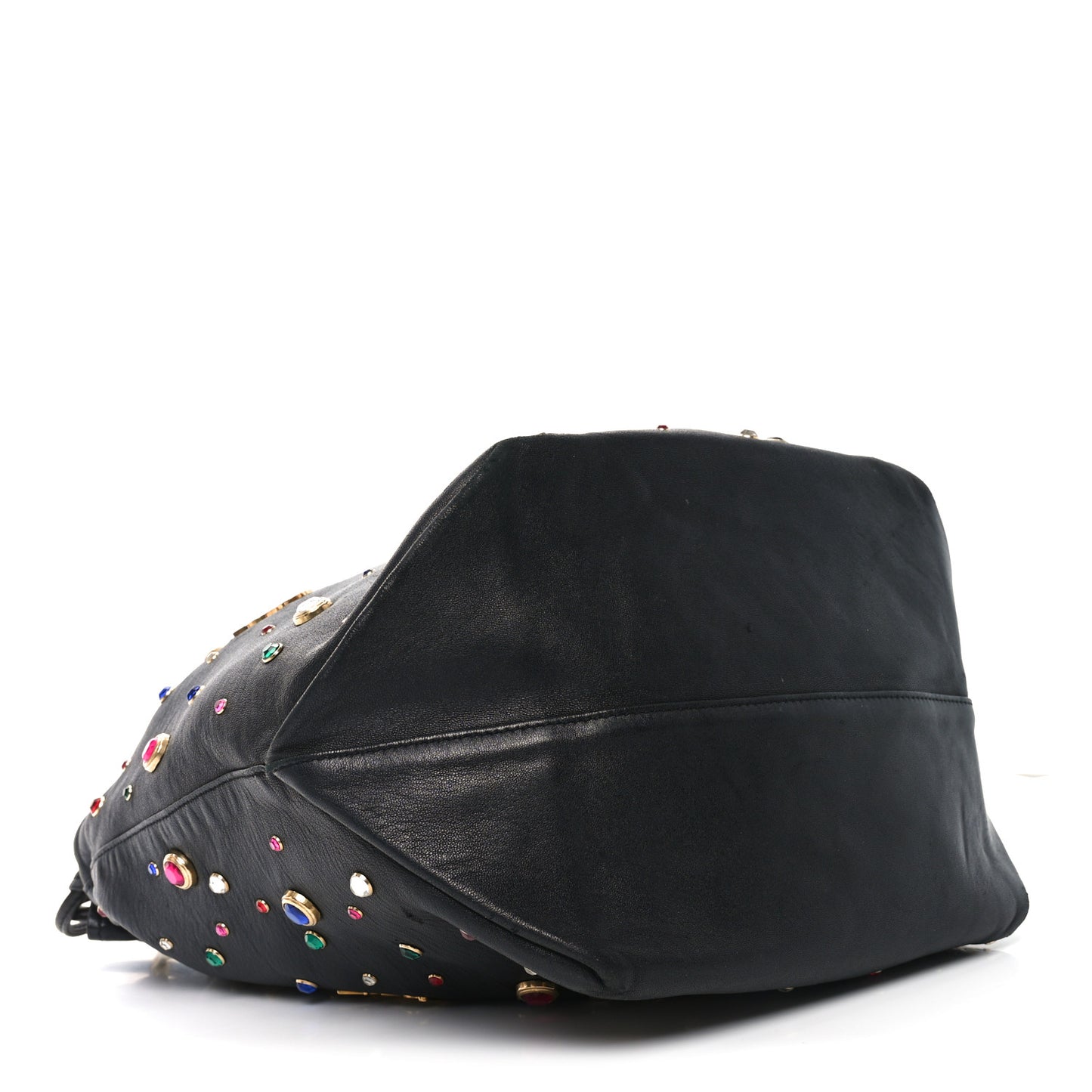 Lambskin Charm Studded Teddy Drawstring Bag Black