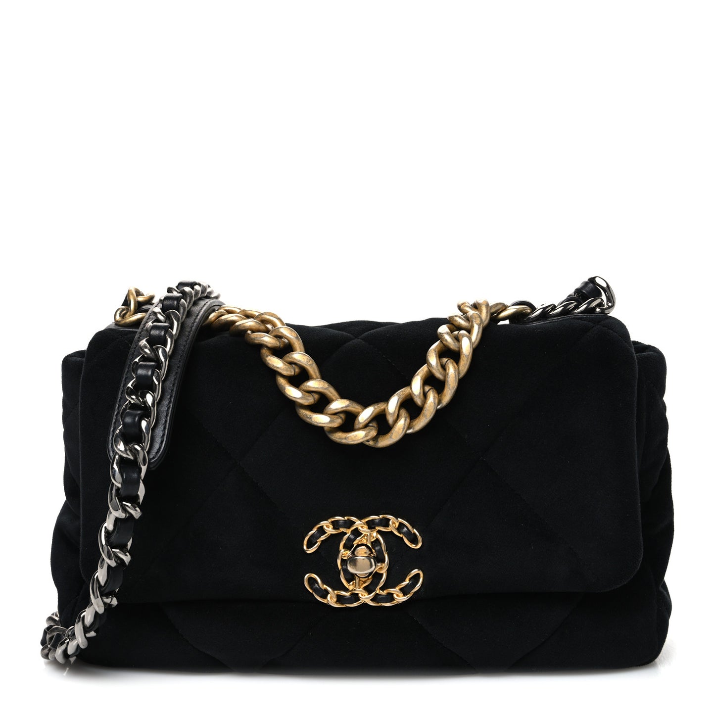 Velvet Quilted Medium Chanel 19 Flap Black