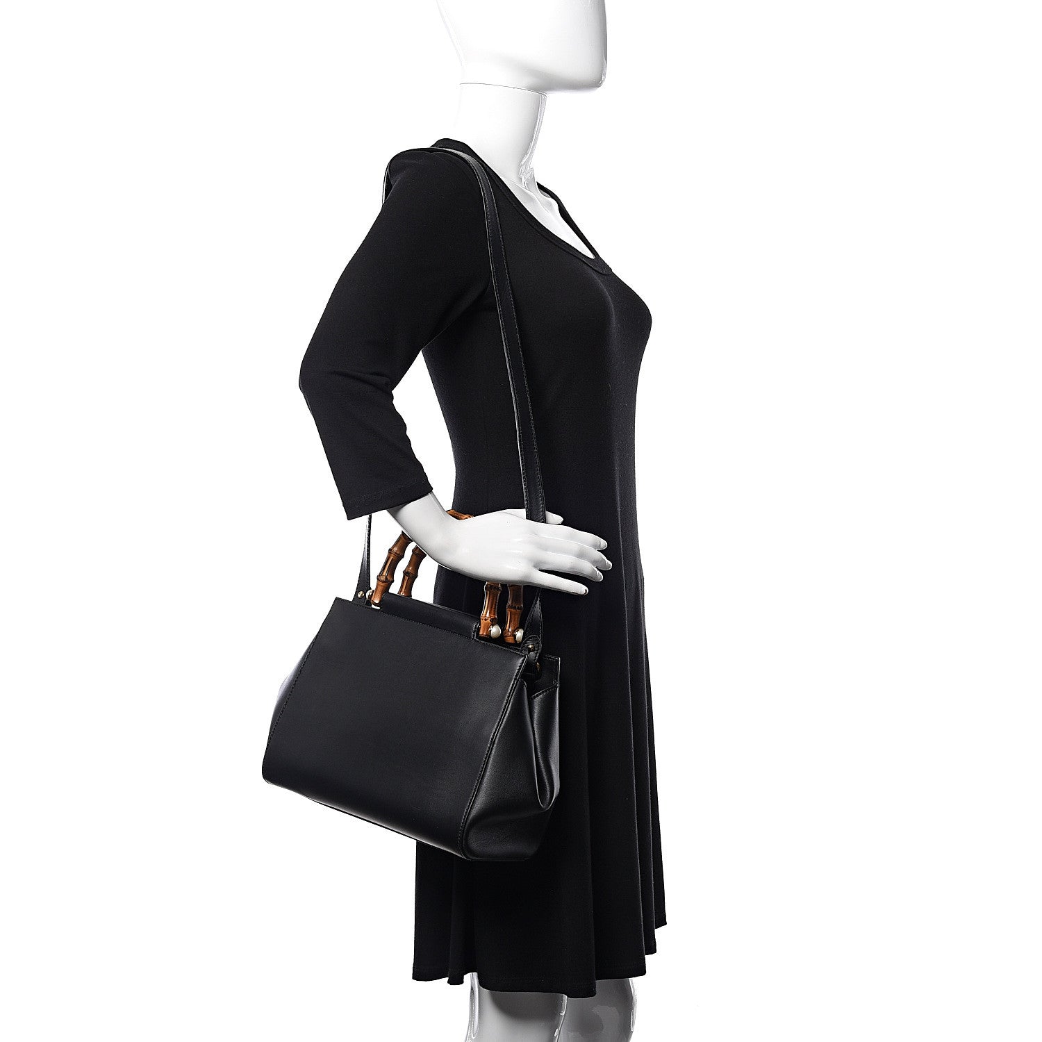 Gucci Nappa Bamboo Small Nymphaea Top Handle Bag Black 2 of 10