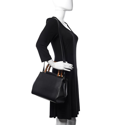 Gucci Nappa Bamboo Small Nymphaea Top Handle Bag Black 2 of 10
