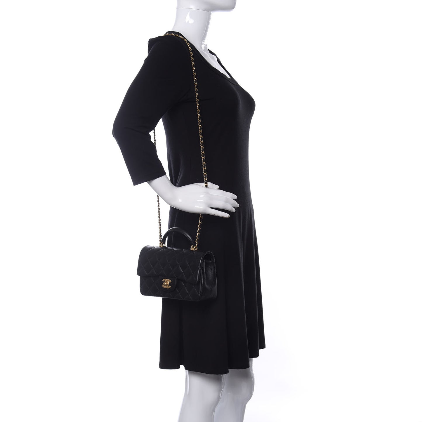 Lambskin Quilted Mini Top Handle Rectangular Flap Black