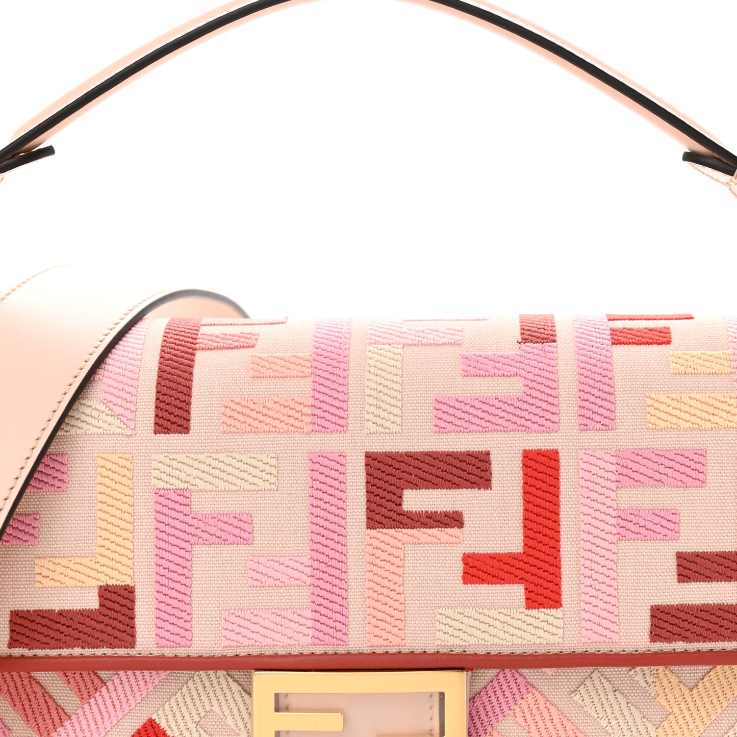 Canvas Vitello King FF Embroidered Baguette Rosa Quarzo Bloody Mary Multicolor