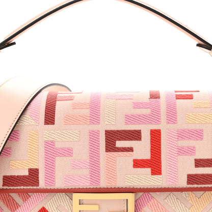 Fendi Canvas Vitello King FF Embroidered Baguette Rosa Quarzo Bloody Mary Multicolor 7 of 9