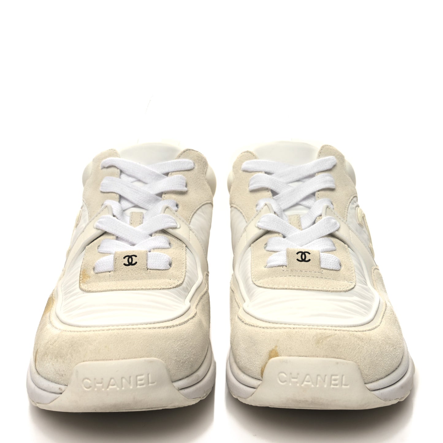 Suede Calfskin Fabric CC Sneakers 40 White