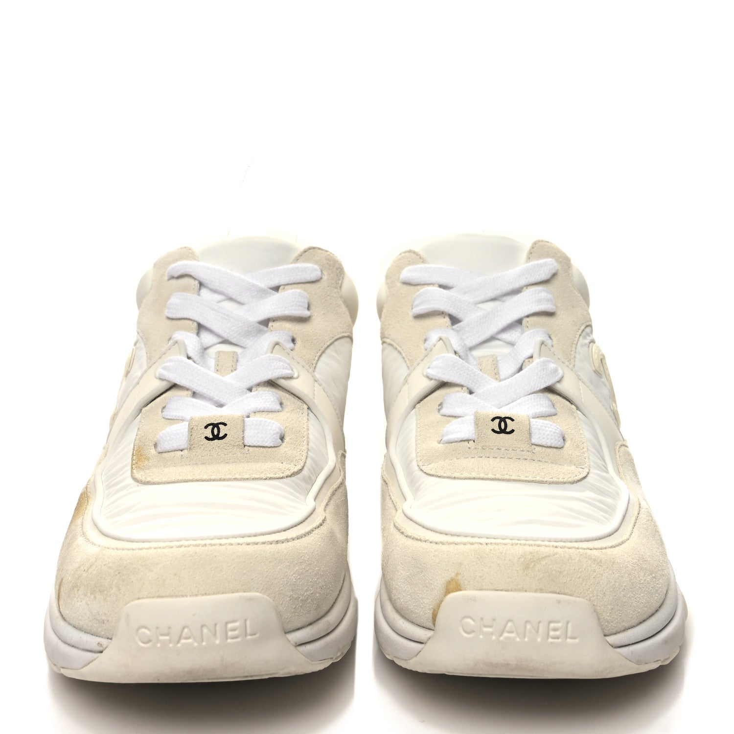Chanel Suede Calfskin Fabric CC Sneakers 40 White 2 of 11