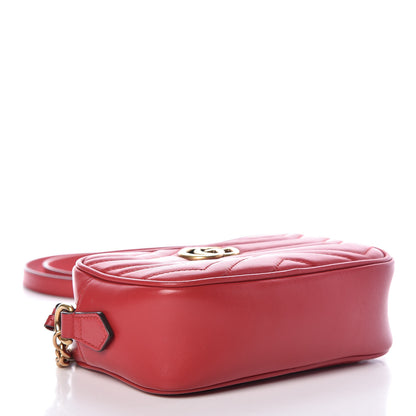 Gucci Calfskin Matelasse Mini GG Marmont Chain Shoulder Bag Hibiscus Red 4 of 15
