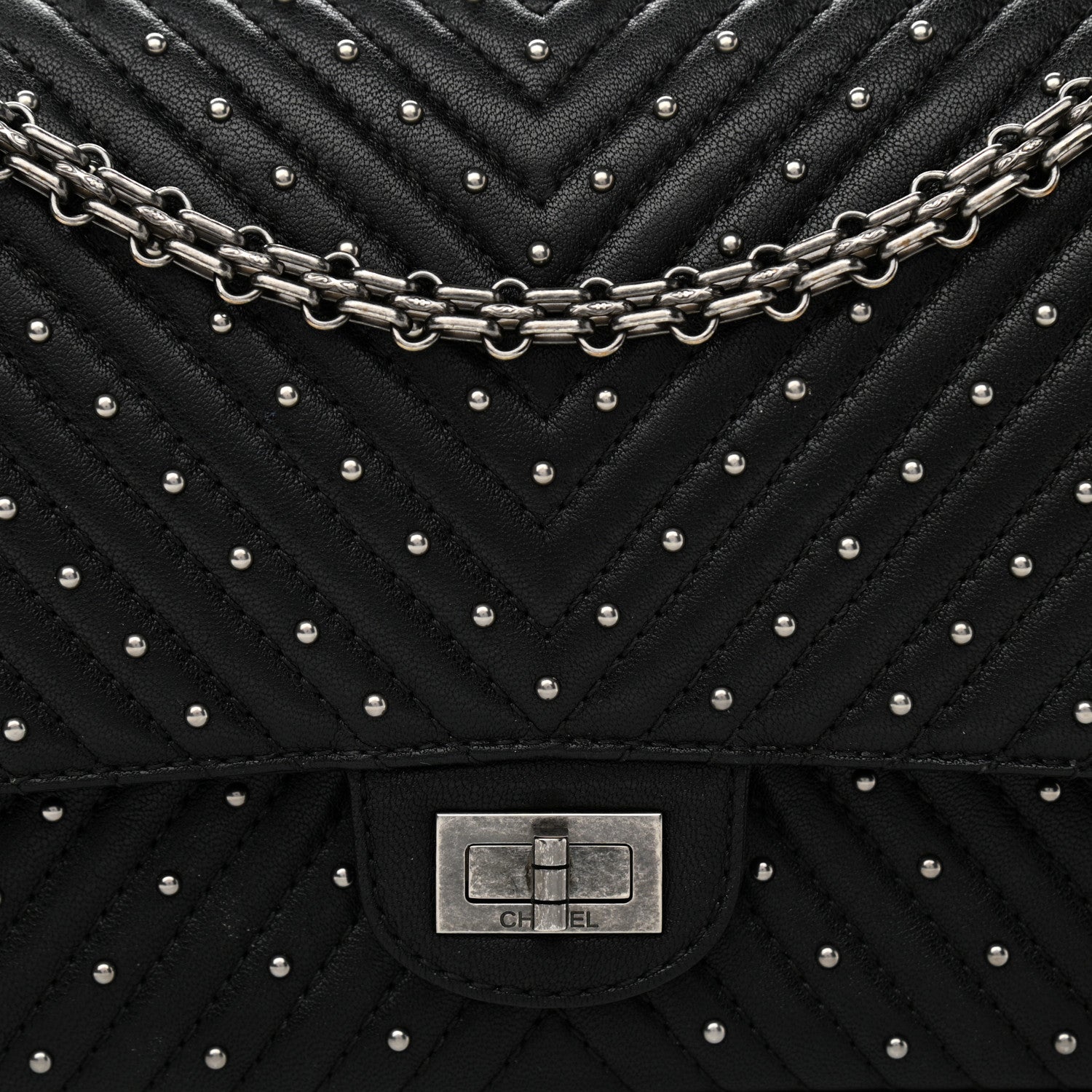 Chanel Sheepskin Chevron Quilted Studded 2.55 Reissue 226 Flap Black 8 of 13
