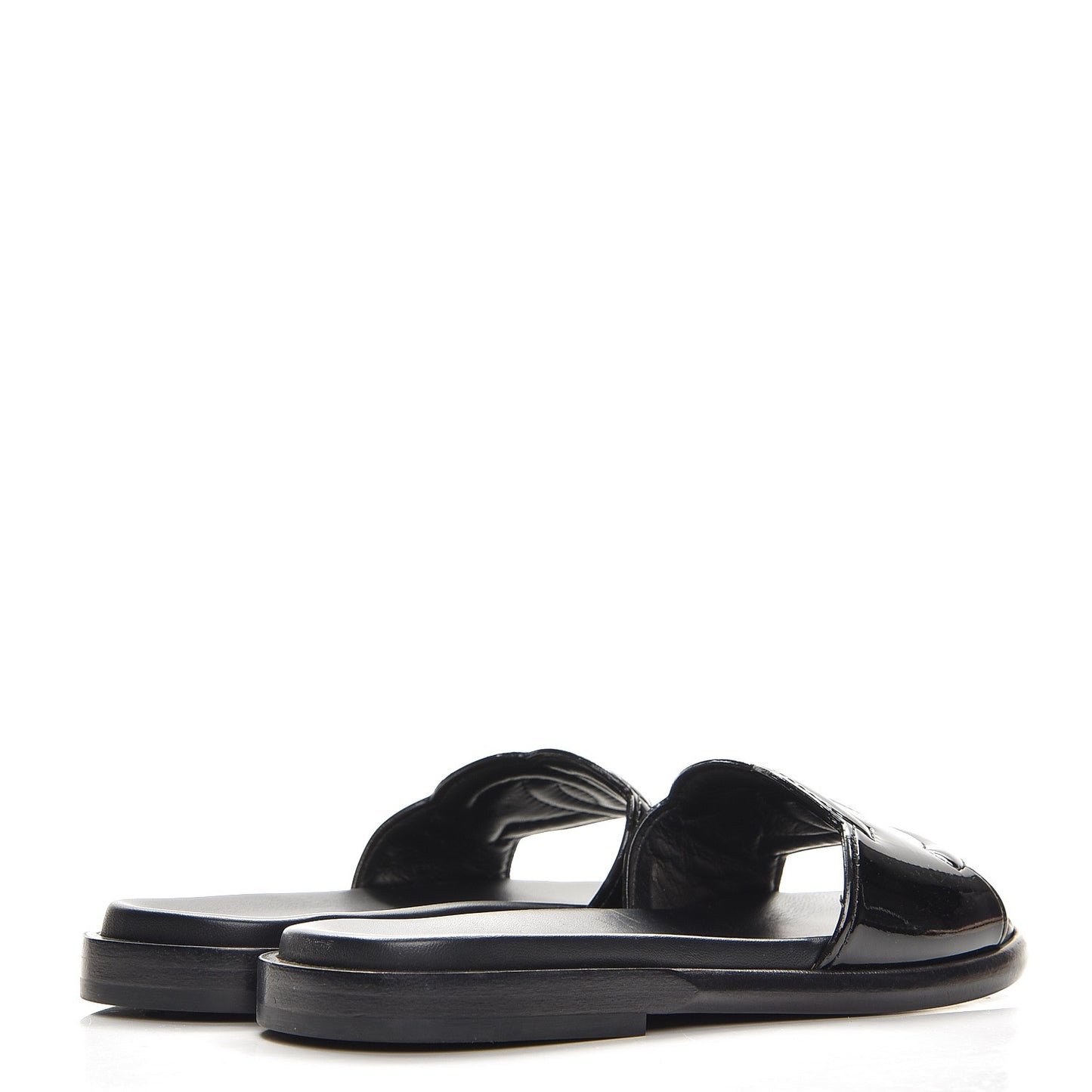 Patent Calfskin CC Slip On Mules 35 Black