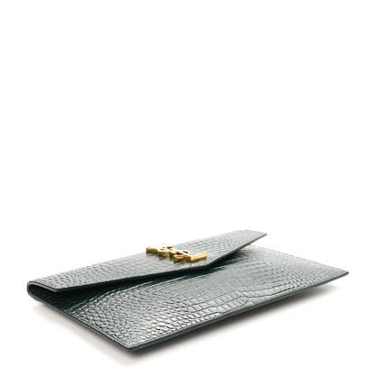 Saint Laurent Calfskin Crocodile Embossed Uptown Monogram Pouch Mint 4 of 6