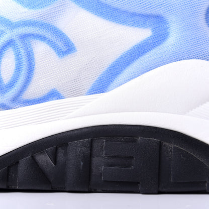 Chanel Calfskin Mesh Lycra Womens Logo Sneakers 41 White Blue 5 of 5