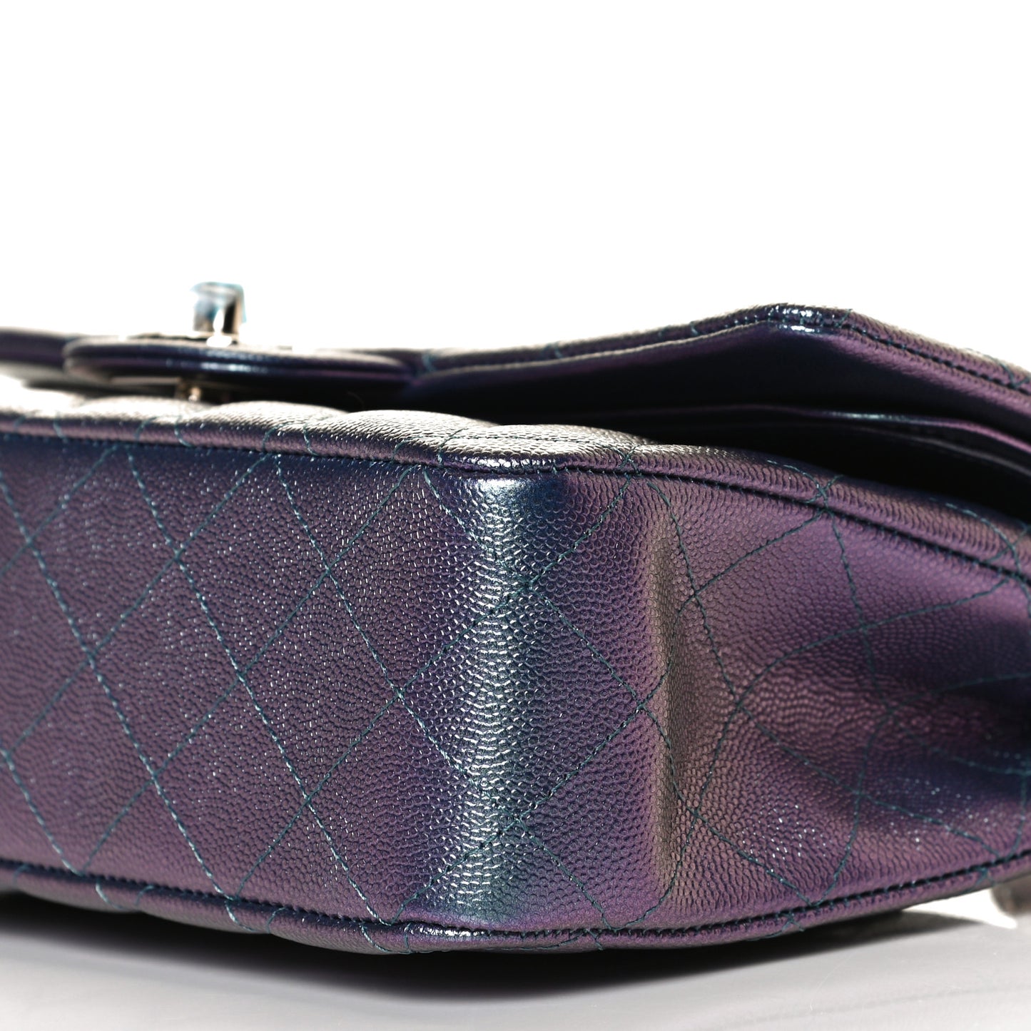 Iridescent Caviar Quilted Medium Double Flap Dark Blue