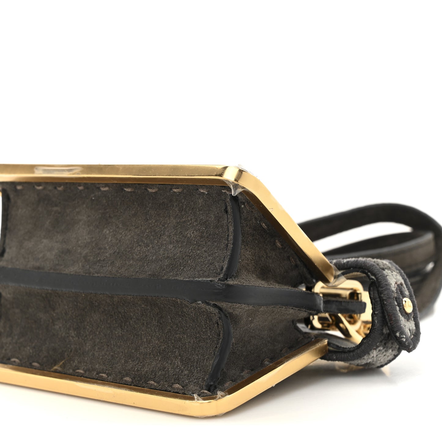 Fabric Calfskin Nano Peekaboo Maxi Handle Satchel Anthracite Asfalto