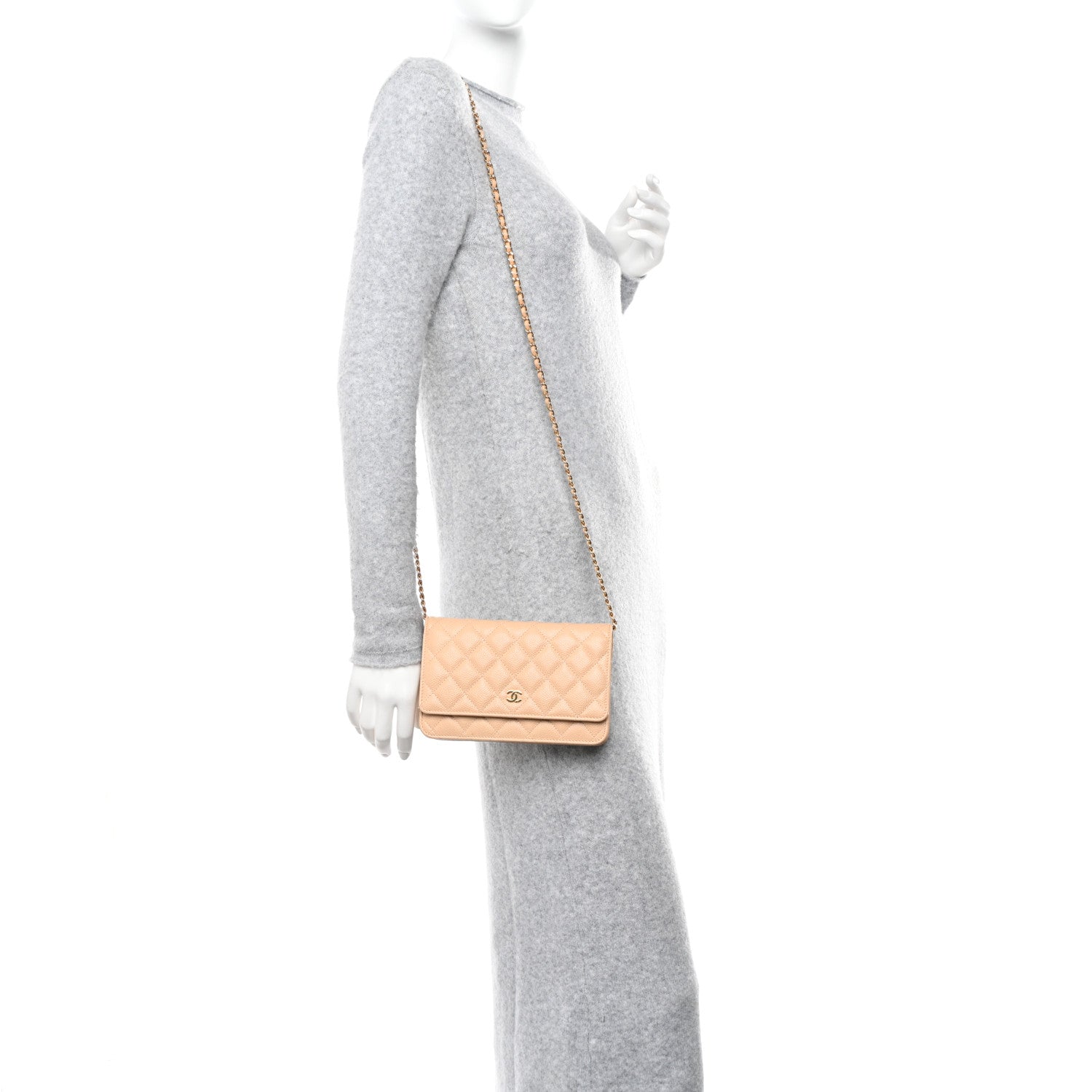 Chanel Caviar Quilted Wallet On Chain WOC Beige 2 of 12
