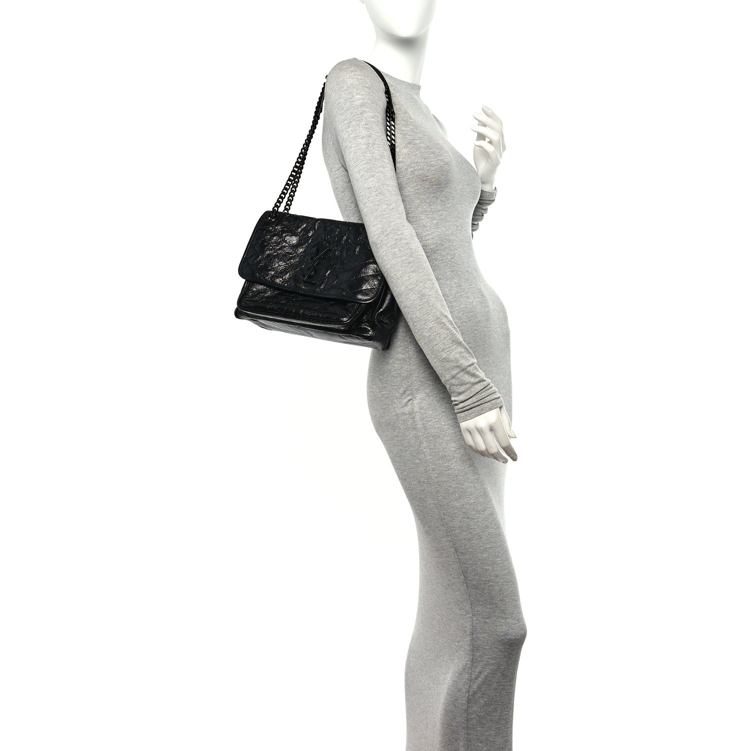 Saint Laurent Crinkled Calfskin Matelasse Monogram Medium Niki Chain Satchel Black 3 of 10