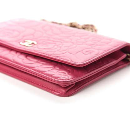 Chanel Lambskin Camellia Embossed Wallet On Chain WOC Pink 7 of 11