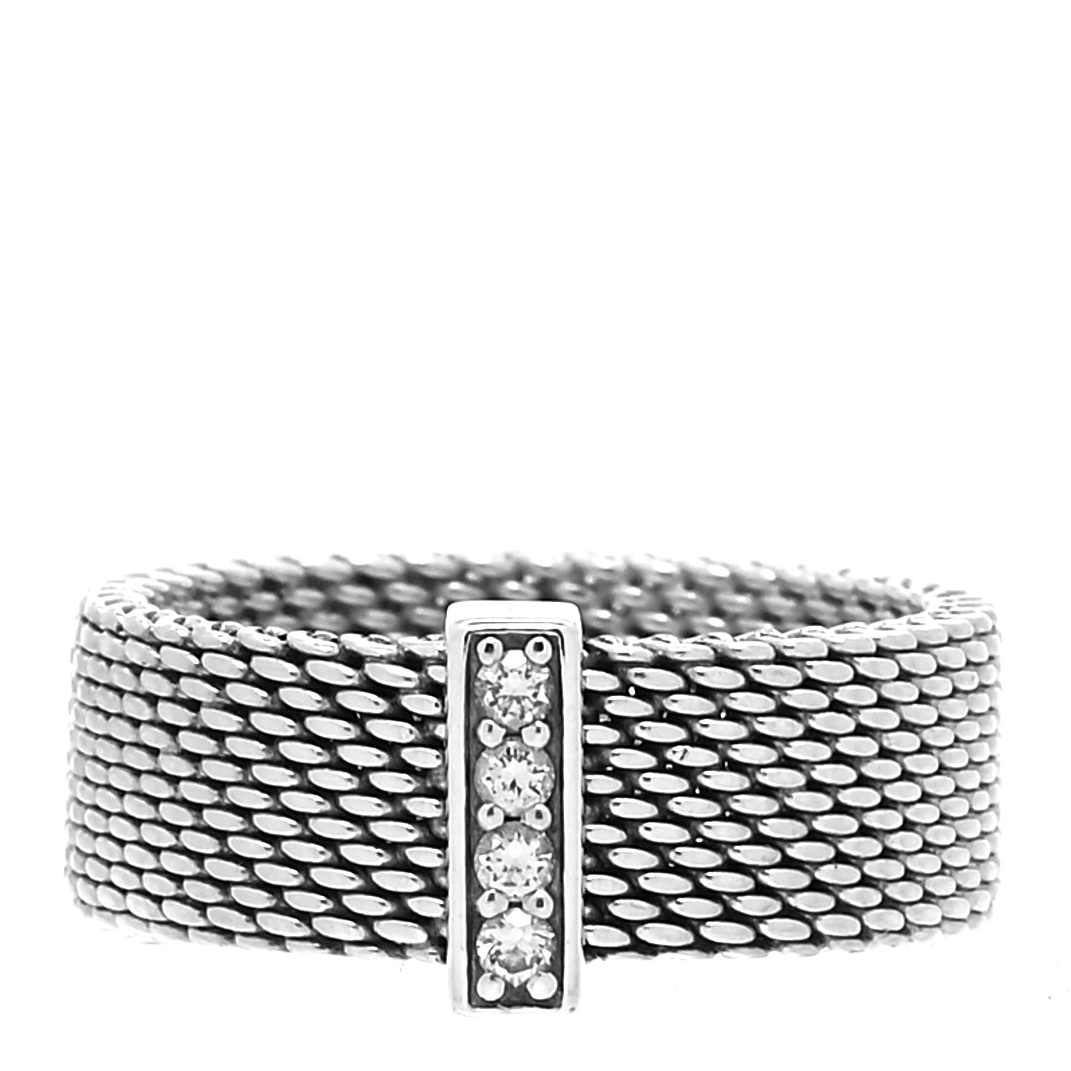 Tiffany Sterling Silver Diamond Somerset Mesh Ring 50 5.5 1 of 4