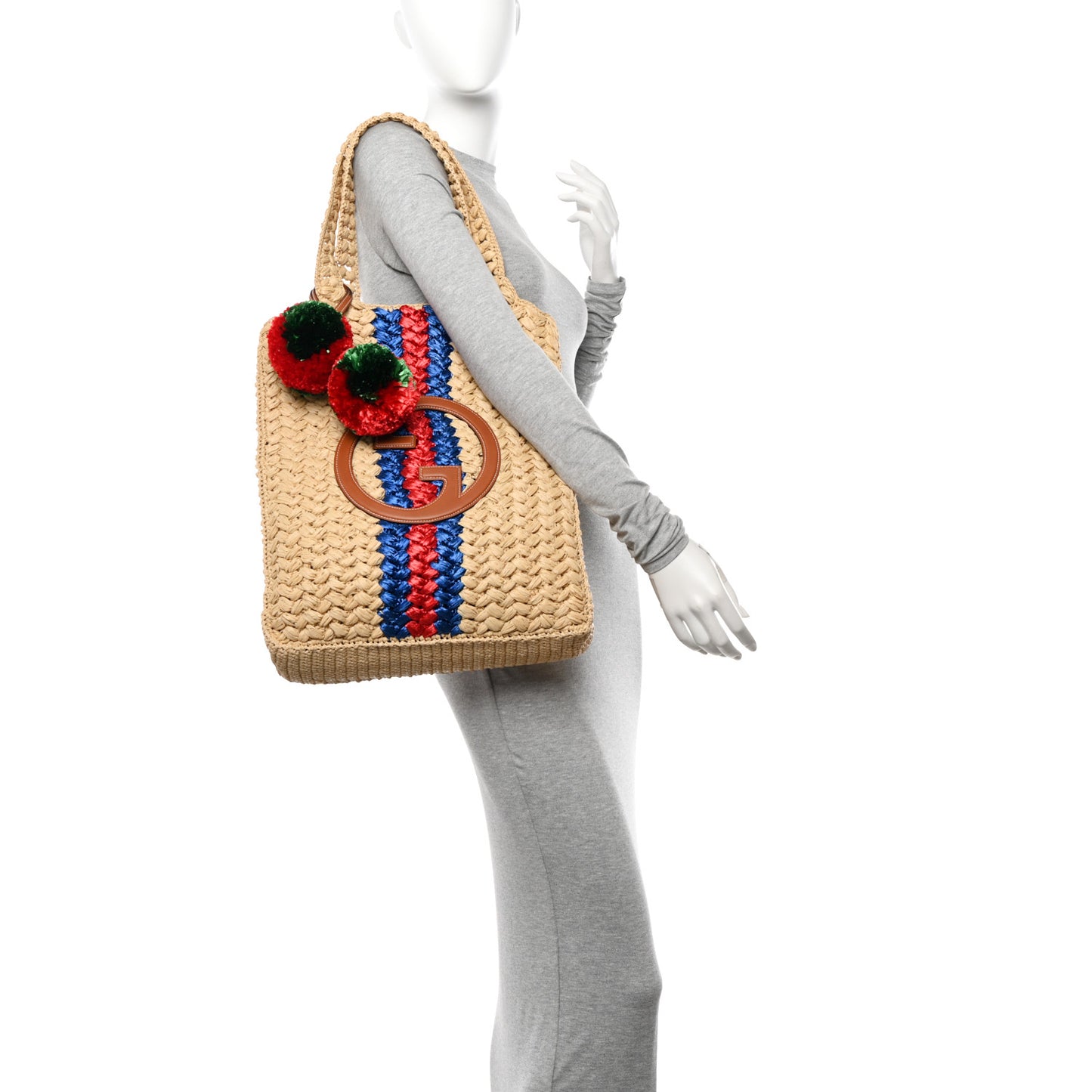 Raffia Effect Interlocking G Tote Bag Beige