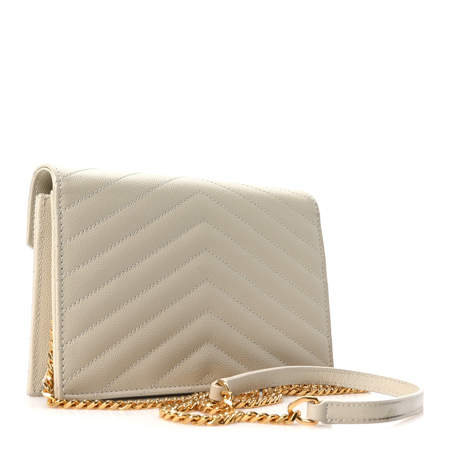 Saint Laurent Grain De Poudre Matelasse Chevron Monogram Envelope Chain Wallet Crema Soft 3 of 10
