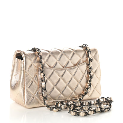 Chanel Metallic Lambskin Quilted Mini Rectangular Flap Gold Black 3 of 10