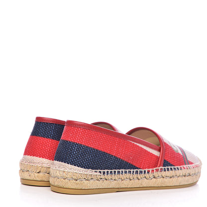 Gucci Canvas Sylvie Stripe Logo Womens Espadrilles 36 Mystic White Hibiscus Red Maritime 4 of 12