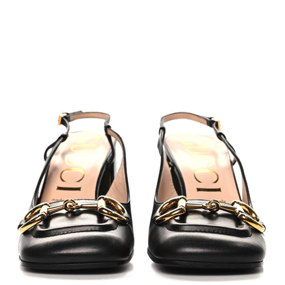 Gucci Malaga Kid Horsebit 75mm Slingback Pumps 39 Black 3 of 8