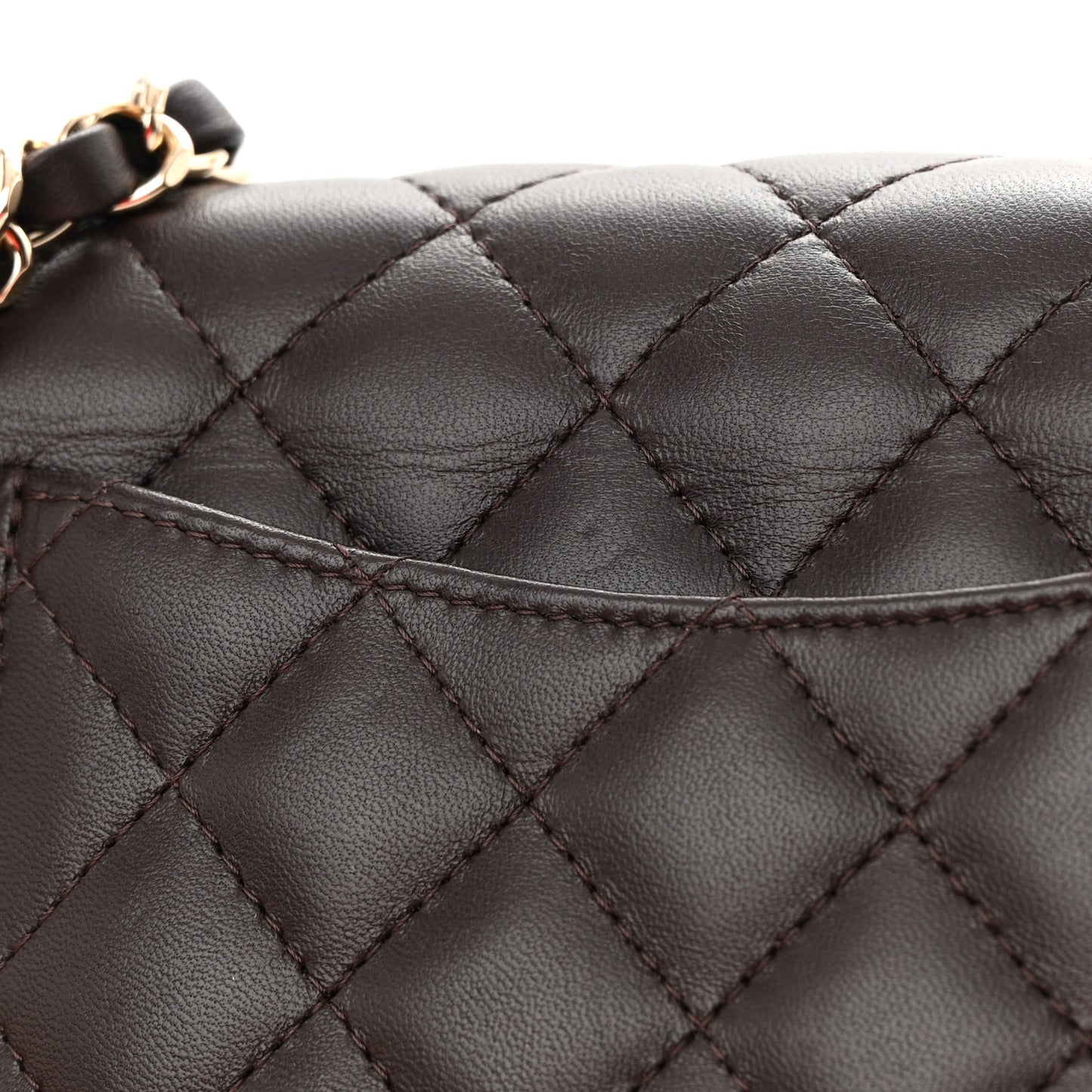Lambskin Quilted Mini Rectangular Flap Dark Brown