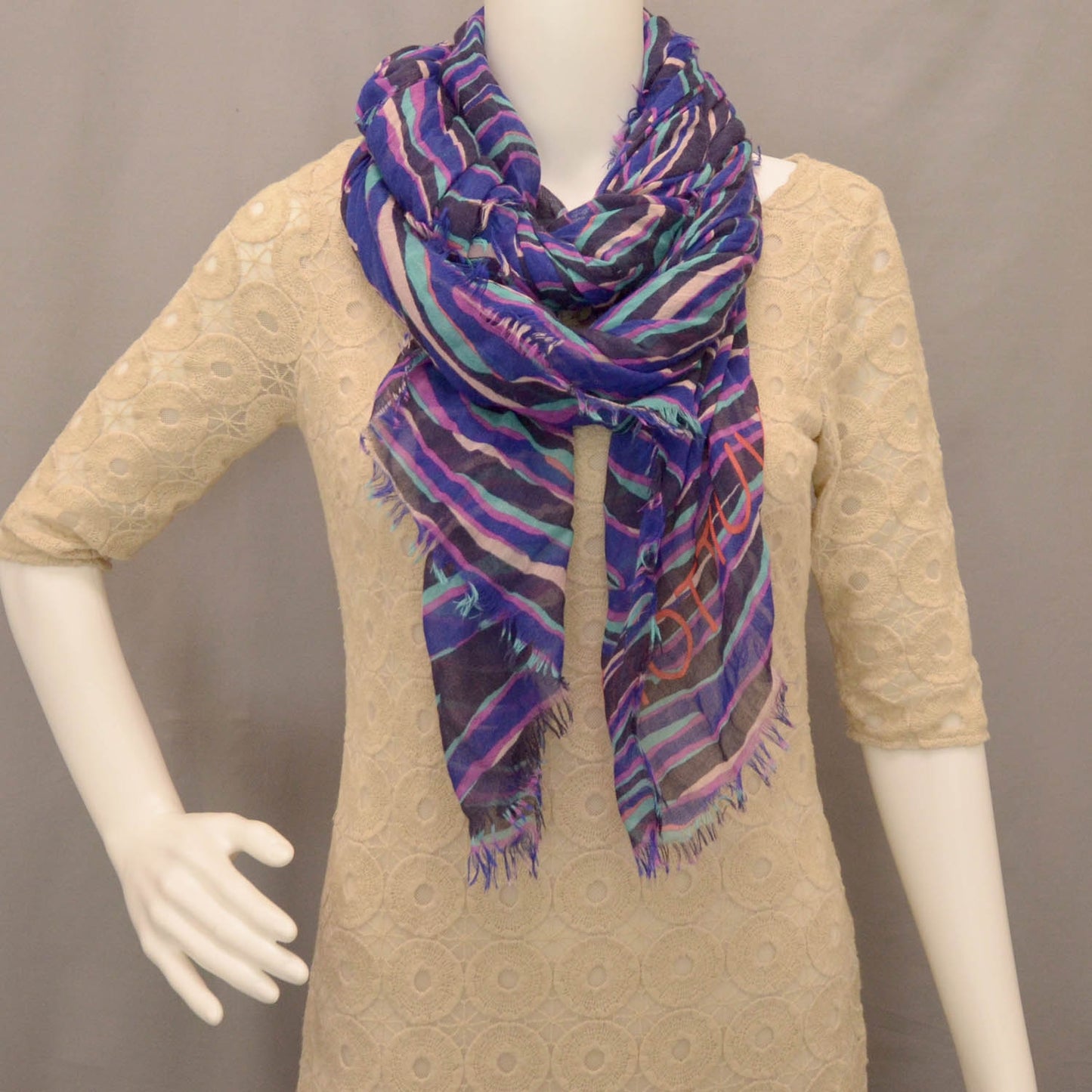 Cashmere Silk Zebra Stole Blue Lagoon