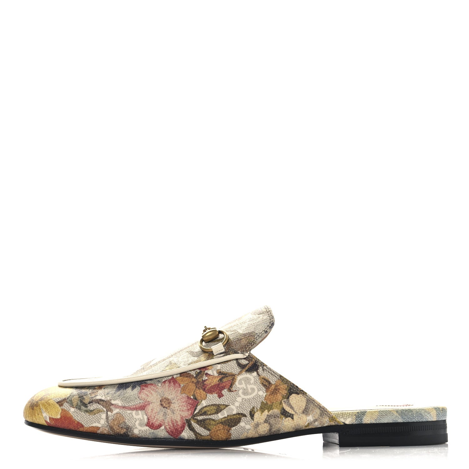 Gucci GG Supreme Monogram Malaga Kid Water Flora Womens Princetown Slippers 39 Beige White Multicolor Mystic White 1 of 10
