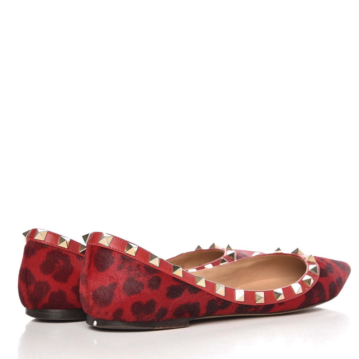 Calf Hair Leopard Print Rockstud Ballerina Flats 37 Rosso Valentino