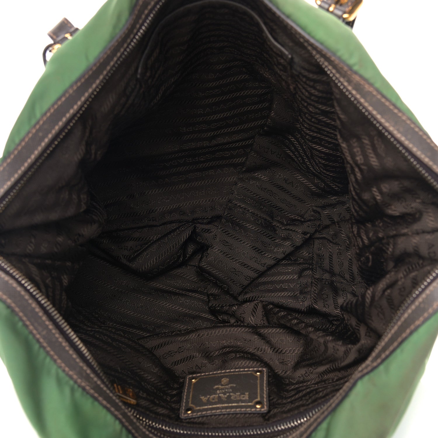 Prada Saffiano Tessuto Nylon Shopping Tote Green Brown 5 of 24