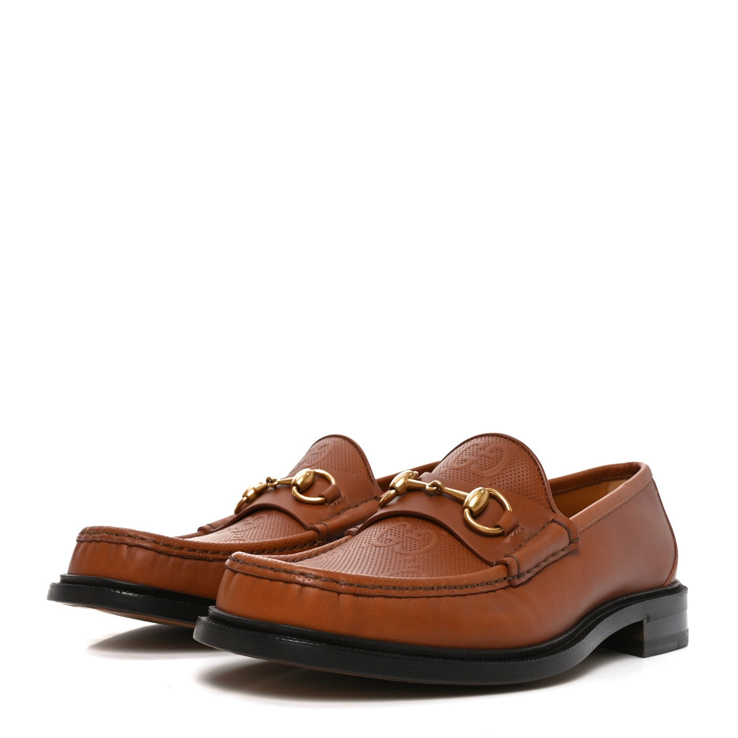 Harness Calfskin GG Tennis Embossed Mens Horsebit Loafers 9 Dark Brown