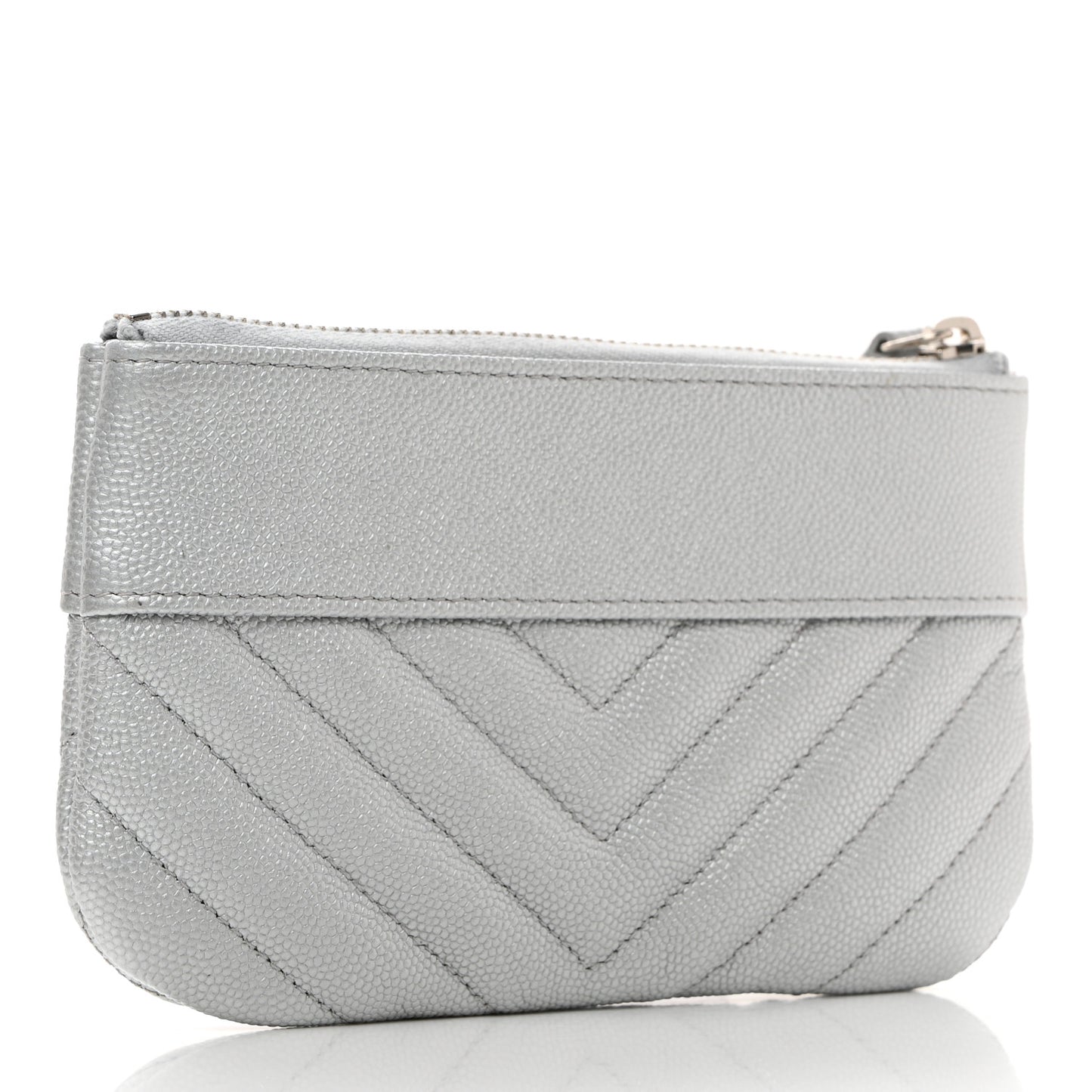 Metallic Caviar Chevron Quilted Small Vintage Mademoiselle Cosmetic Case Silver