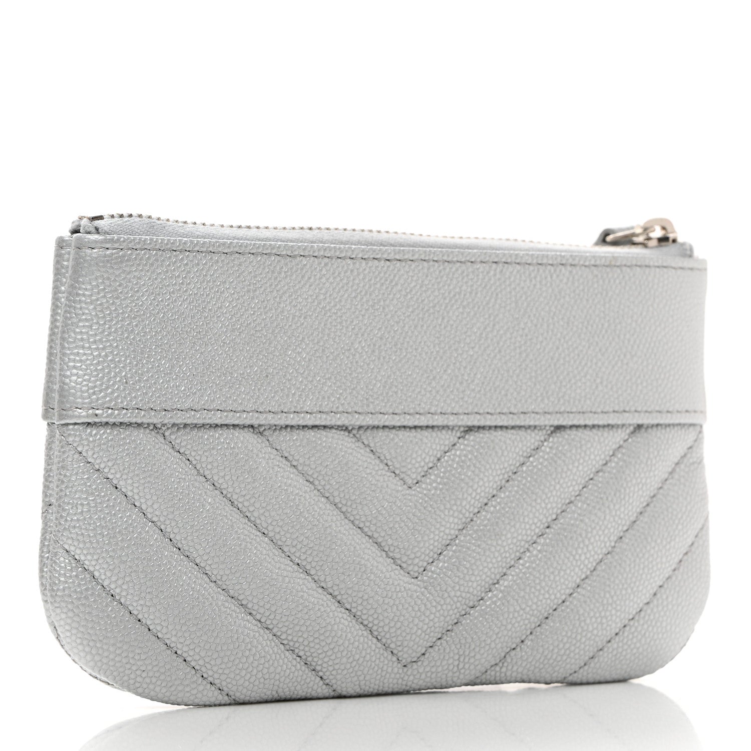 Chanel Metallic Caviar Chevron Quilted Small Vintage Mademoiselle Cosmetic Case Silver 3 of 9